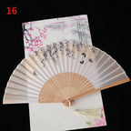 Vintage Silk Folding Fan Bamboo Tassel Decorative Hand Fan