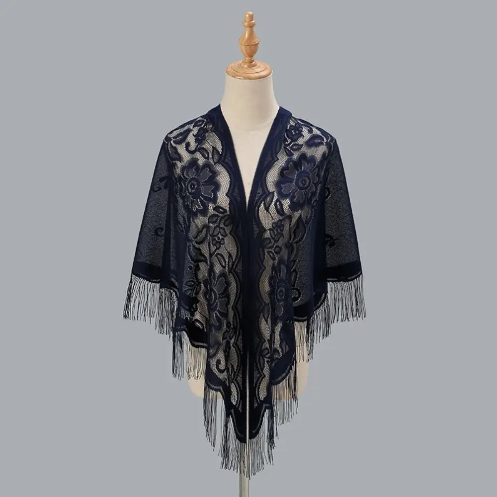 Tassel Patchwork V-Neck Cardigans Women Wedding Accessories Shawl Hollow Multicolored Evening Prom Cape Tulle Shawl Party