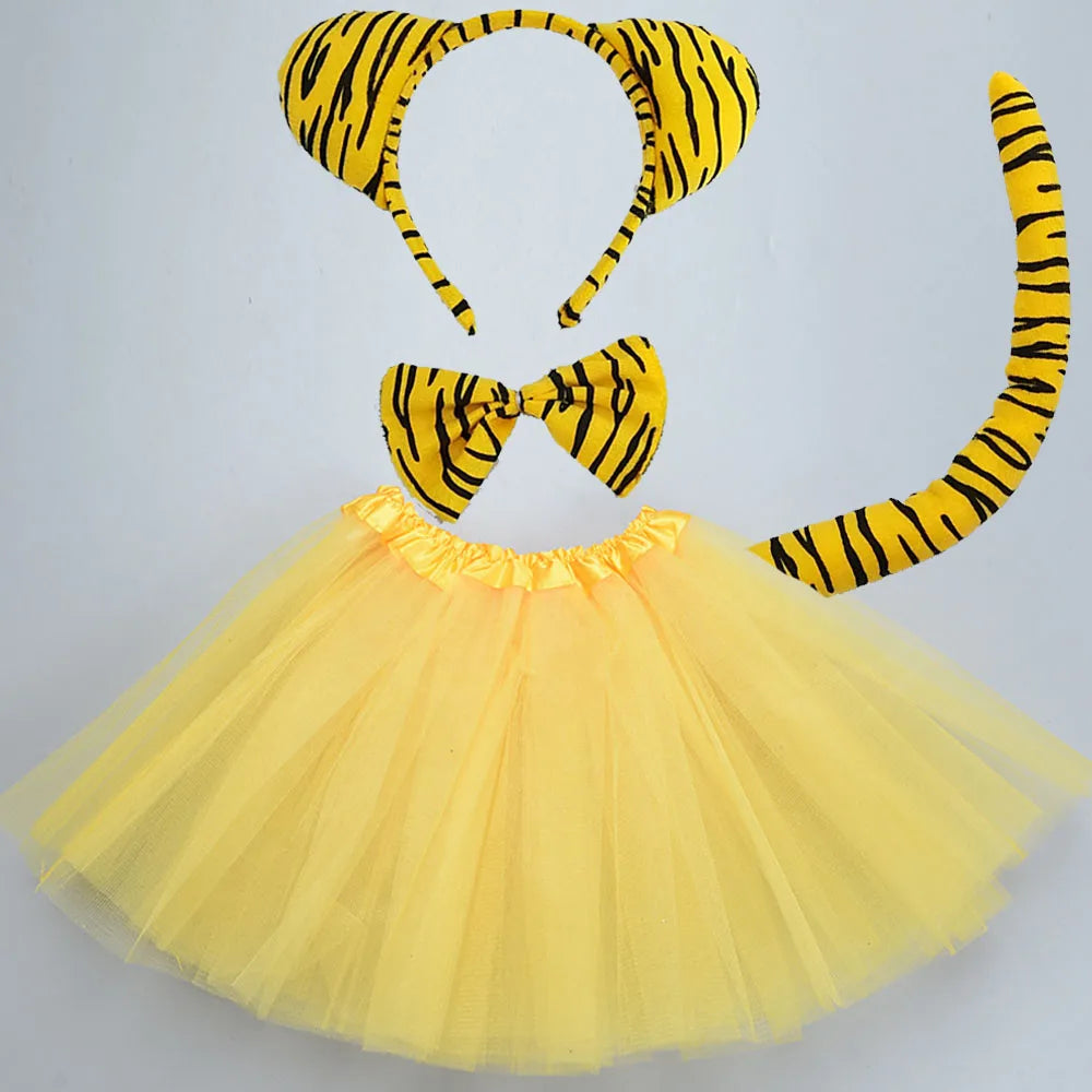 Animals  Children  Headband Tutu Skirt Tail Bow Kids  Girl Party Props Elephant Tiger Fox     Halloween Costume Cosplay