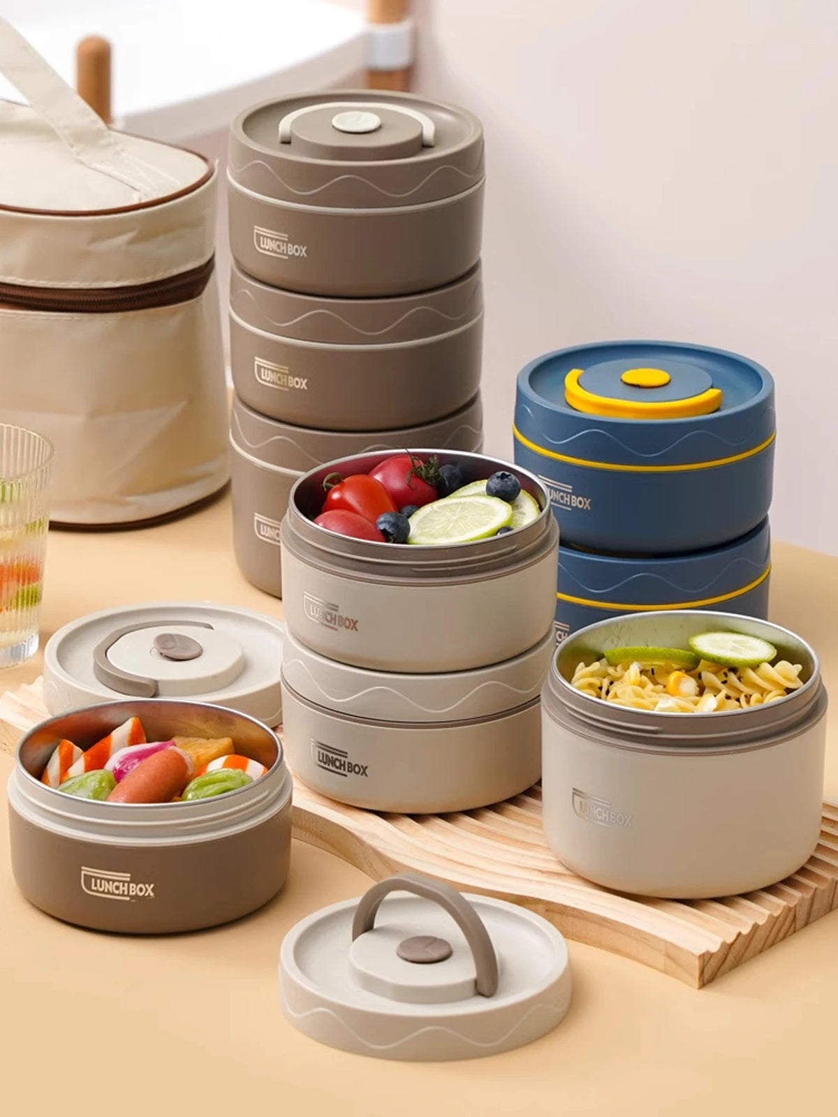 3pcs Microwave Portable Insulated Food Container Lunch Box Stainless Steel Bento Box Insulated Leak Proof Hot Lunch Bag Set
