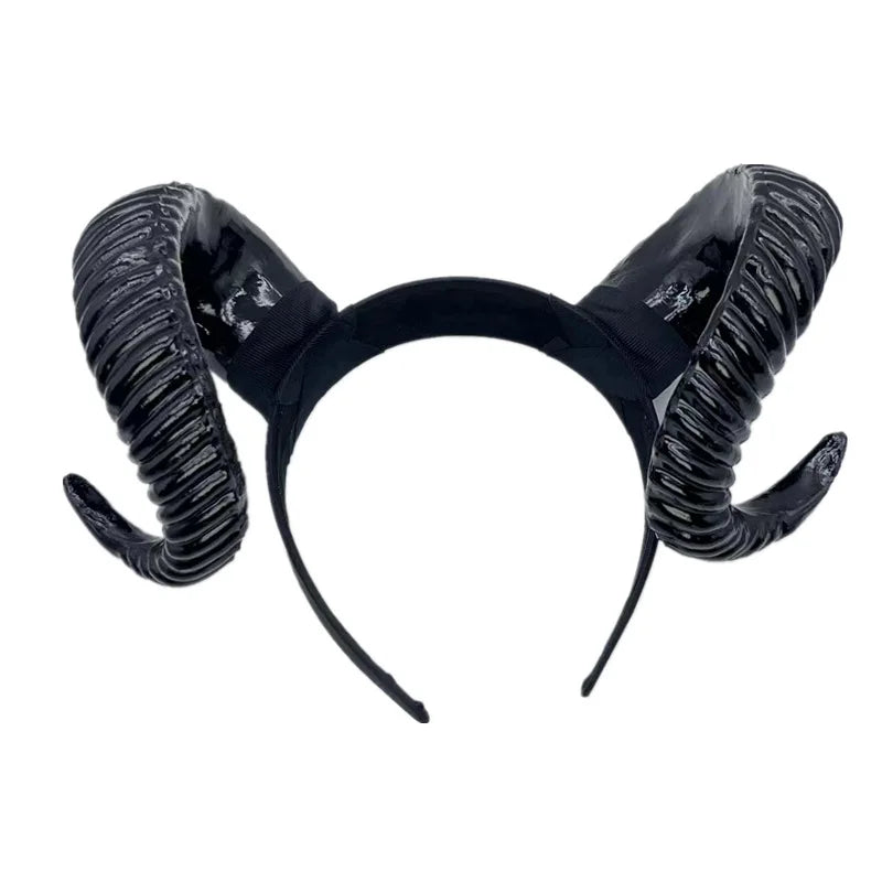 Black Demon Horn Headdress Cosplay Headwear Gothic Animal Sheep Devil Horns Headband Halloween Carnival Party Costume Props