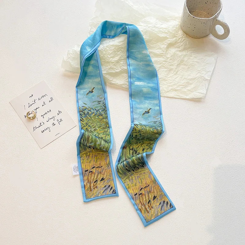 Cashew flower silk scarf double-sided printed for Women, Lightweight Versatile Bandana Style, Daily Office Party Vacation Boho