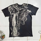 2000s American Skull Pattern Long sleeved T shirt Fashion Round Neck Oversized T shirt New Mens Casual Gothic Clothing Tops