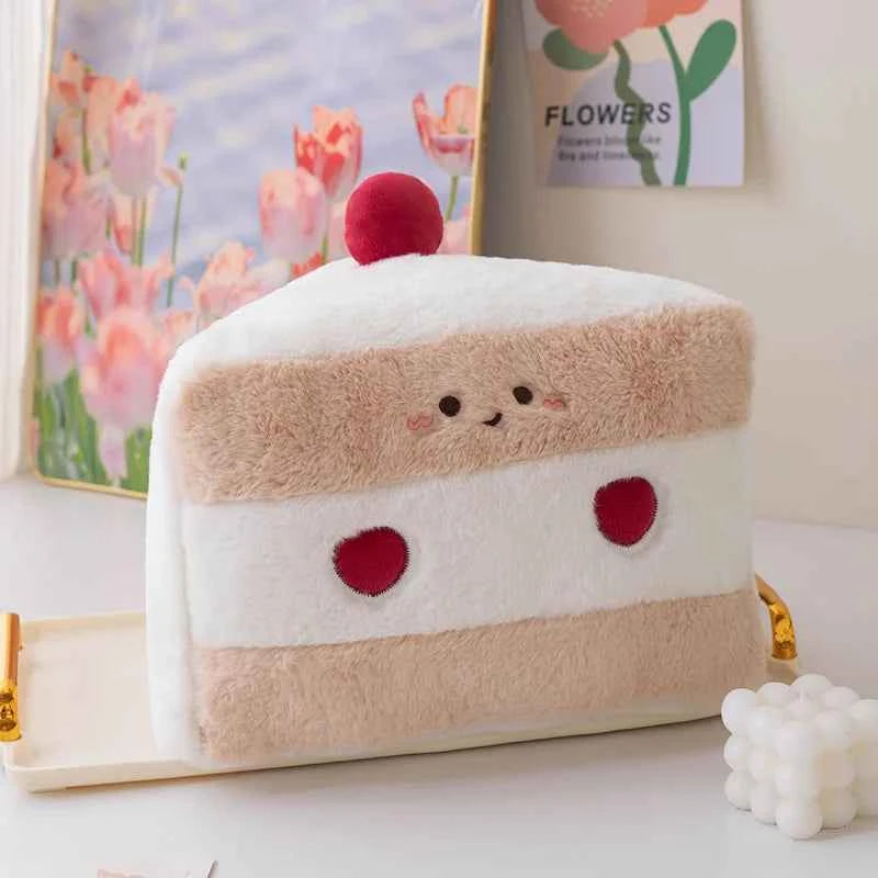 Kawaii Cartoon Hot Cake Plush Doll High Quality Soft Stuffed Fruit Strawberry Wedding Cake Simulation Food Plush Toy Home Decor