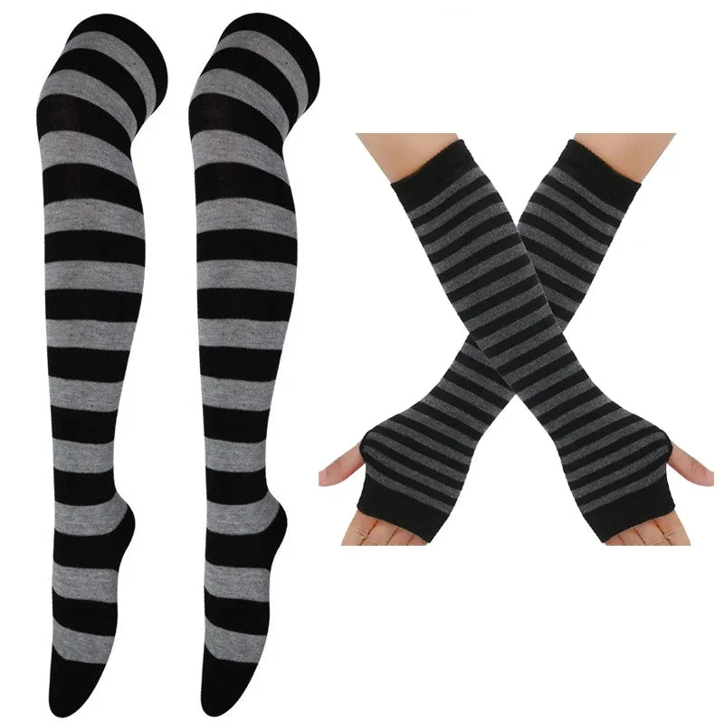 Thigh High Stockings Multi-color Casual Gloves Women Girls Striped Long Socks Over The Knee Socks