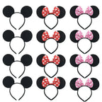 3/6/12pcs/lot Girls Mouse Ears Solid Bow Ears Headband for Birthday Party Supplies and Mouse Themed Costume Cosplay Decoration