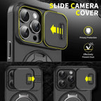 Luxury Heavy-Duty Rugged Armor Magnetic Bracket Case For iPhone 16 14 13 12 11 15 Pro Max Plus Slide Camera Protection PC Cover
