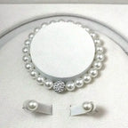 3 PCS Imitation Pearl Fireball Necklace Bracelet Earring Stud Jewelry Set Silver Color Crystal Stone Elegant Bridal Jewelry Gift