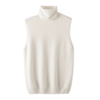 Women 100% Merino Wool Sleeveless Pullovers Turtleneck Sweater Waistcoat Wool Knitwear Spring Autumn Winter Fashion Vest Tops