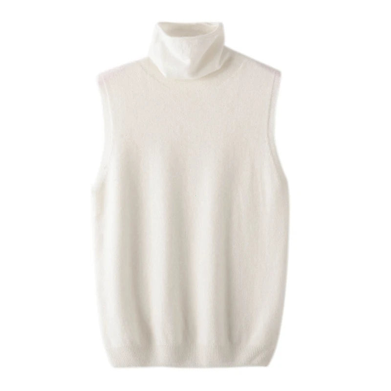 Women 100% Merino Wool Sleeveless Pullovers Turtleneck Sweater Waistcoat Wool Knitwear Spring Autumn Winter Fashion Vest Tops