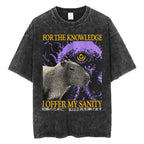 Creepy Cute Animal Graphic T-Shirts Vintage Washed Black Tees Funny Horror & Relatable Quotes Perfect for Anime Fans Streetwear