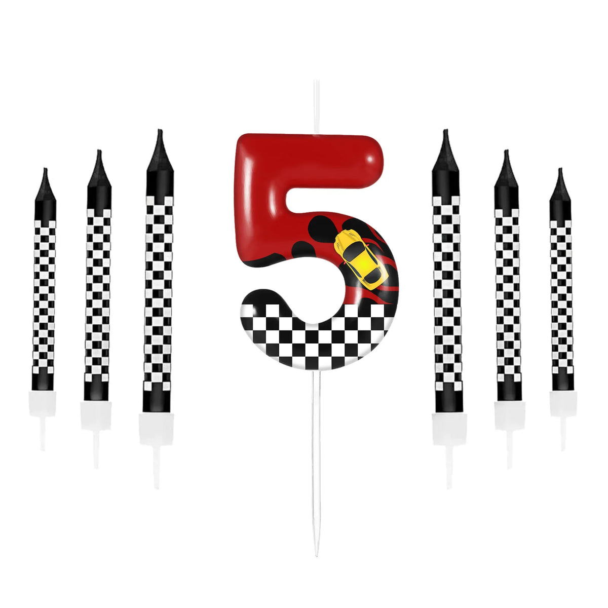 7pcs Red Racing Cars Themed Birthday for Cake Candles, Number 0 1 2 3 4 5 6 7 8 9 10 Candle Birthday Cake Topper