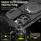 Luxury Heavy-Duty Rugged Armor Magnetic Bracket Case For iPhone 16 14 13 12 11 15 Pro Max Plus Slide Camera Protection PC Cover