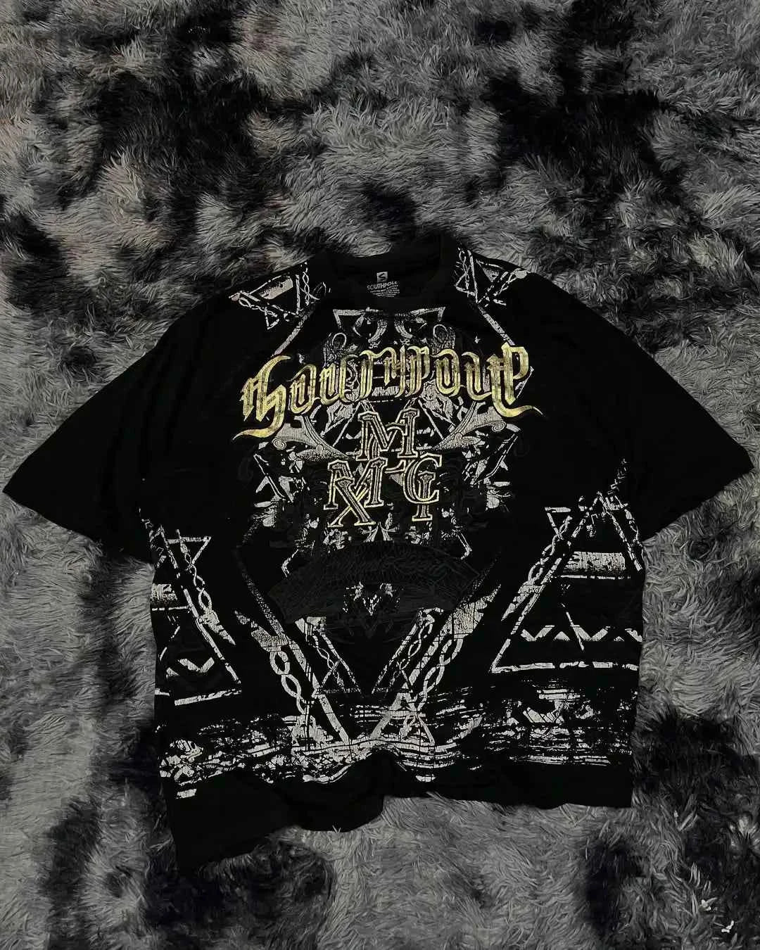 Southpole Y2K Vintage Cotton Graphic Tee Distressed Oversized Unisex T-Shirt with Gothic Print Streetwear Retro Soft Shirt Man