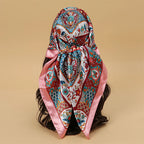 Satin Square Scarf Women Muslim Hijab Elegant 2025 Print Silk Neckerchief Shawl Wraps Headband Handle Hair Accessories Bandana