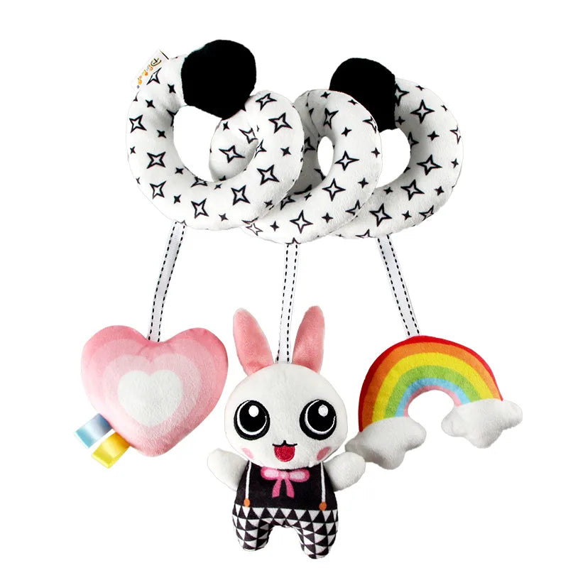 Newborns Spiral Hanging Activity Stroller Toy Baby Carseat Toy Black & White Lion Koala Rattle  for Crib Mobile Sensory Toy Gift