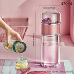 420ML Glass Tea Cup with Double-Layer Infuser – Easy-to-Clean Water Cup for Office, Outdoor & Travel