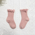 Ruffle Kids Knee High Socks Baby Girls Toddlers Long Soft Cotton Sock Lace Flower Children School Uniform Socks For 0-8Years