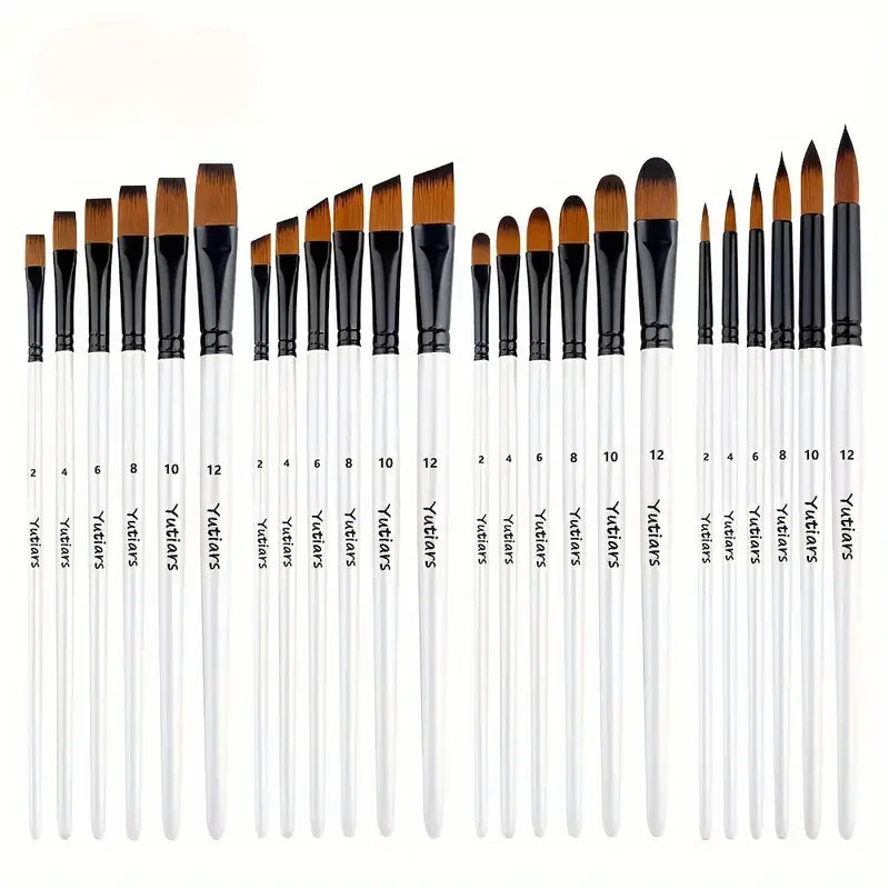 Yutiars Professional Artist Paint Brush Set - 6/24 PCS, Nylon Bristles for Watercolor, Acrylic, Oil Painting, Crafts & Face Body