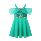 Children's Casual Dress for Girls Mermaid Rapunzel Dress One-Shoulder Sling Short Sleeve Princess Costume Summer Casual Vest