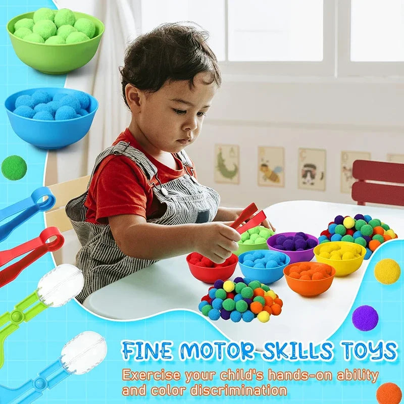 Children Counting and Sorting Toy with Pom Poms and Tweezers Set