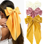 Korean Accessories Hair Clips for Women Girls Big Bowknot Solid Satin Long Ribbon Bows Spring Clamp Barette Cheveux Femme 2023
