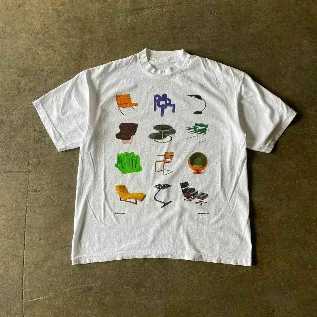 Men Women Fashion T-shirt Streetwear Gothic Harajuku Graphic T-shirts Retro Kawaii Printing Slim Women T-shirts Y2k Style 2000s