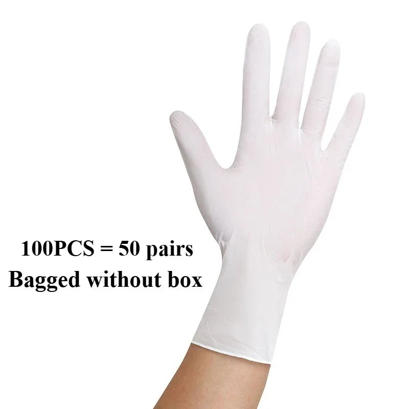 10-100PCS White Nitrile Disposable Gloves – Latex & Powder-Free Household, Cooking, Food-Safe, and Cleaning Work Gloves