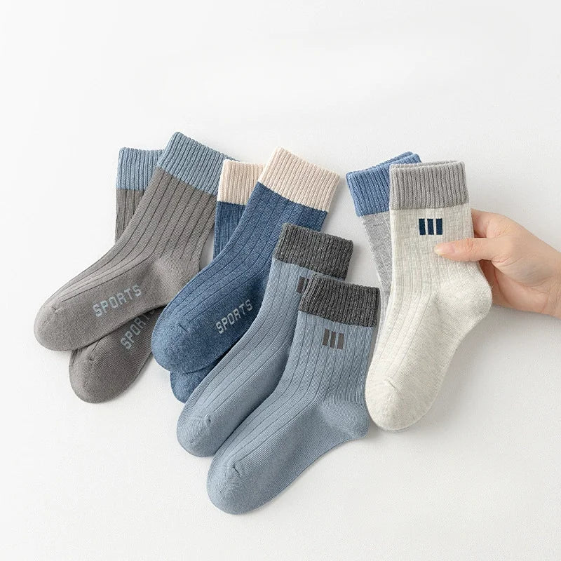 5 Pairs Kids Boys Socks Tennis Series Children Sport School Students Socks Spring Autumn Soft Cotton Toddler Mid Tube Sock
