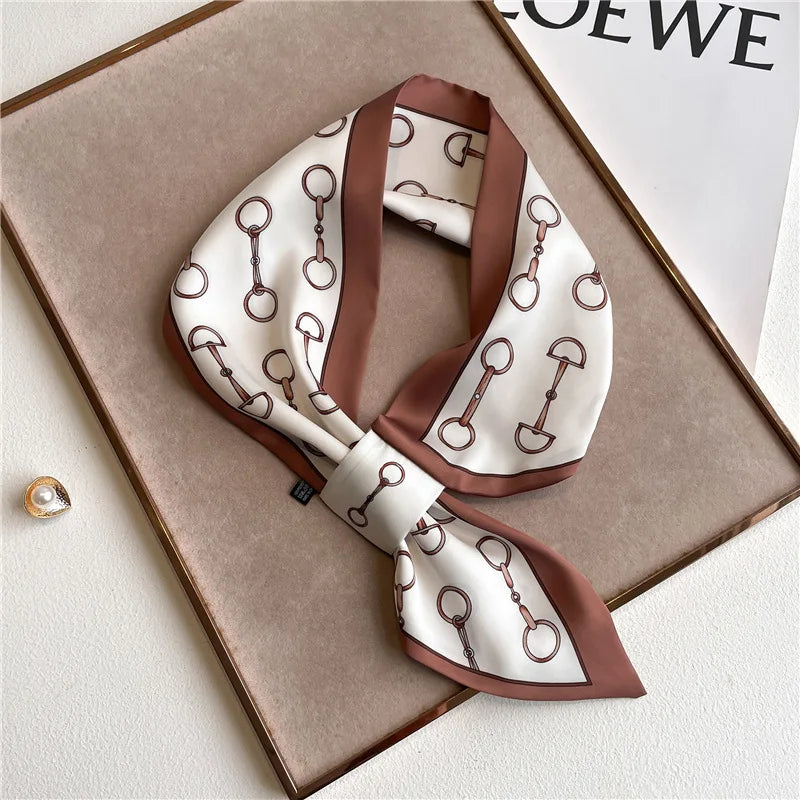 Luxury Brand Horse Print Skinny Neckerchief Scarf For Women Satin Silk Ribbons Bandana Ladies Neck Tie Wrist Wrap Shawl Echarpe