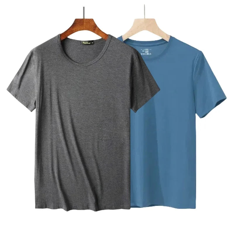 2 Packs Bamboo Fiber Round Neck T-shirts Short Sleeve Classic Tees Sweat-absorbent Gym Man Undershirt Solid Color Tee Black New