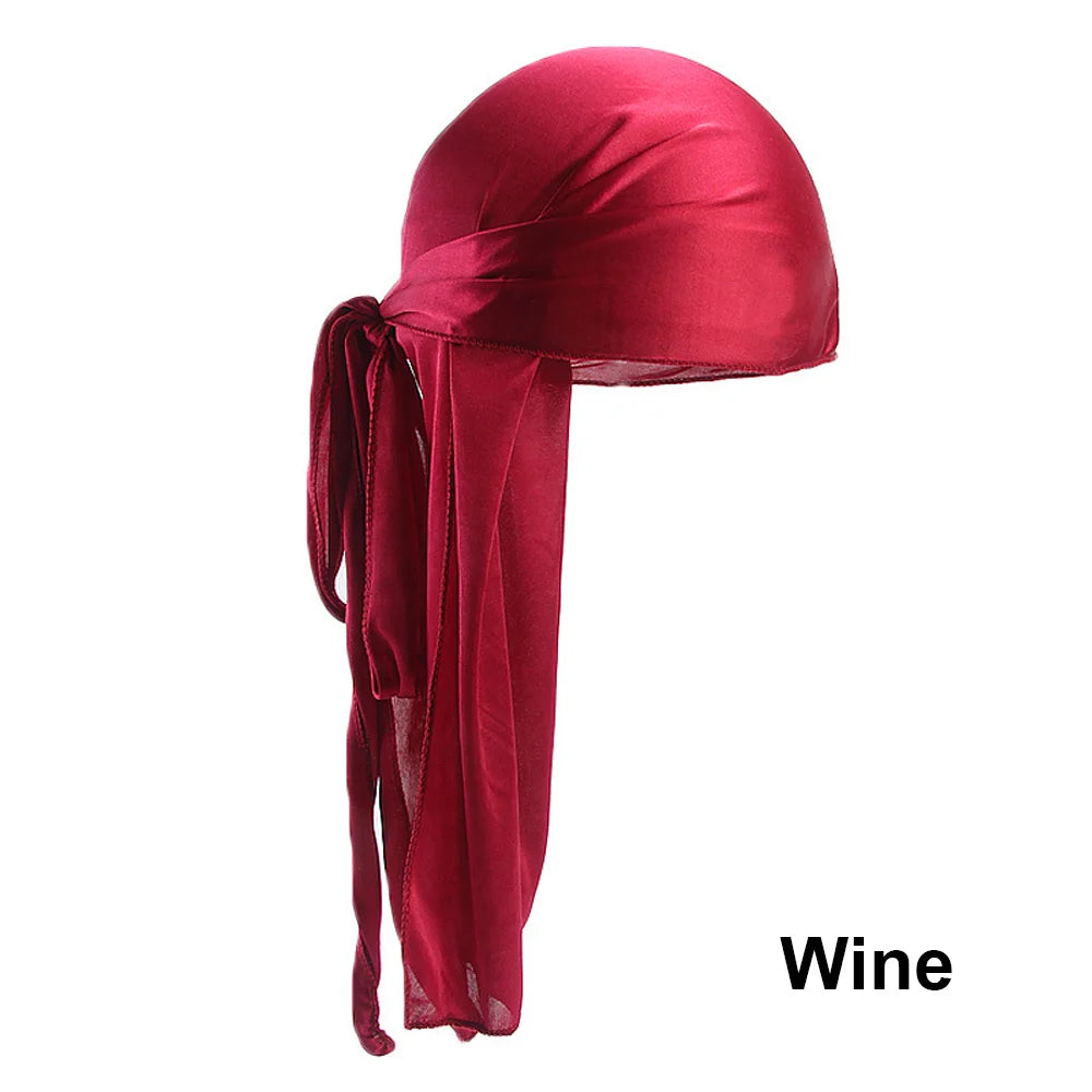 Unisex Adult Satin Long Tail Doo Rag Durag Bandanas Cap Pirate Hat Turban Men Hip Hop Headband Biker Headwrap Women Headwear