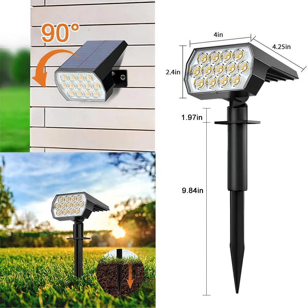 LED Solar Spot Lights Outdoor Garden 52 LED Solar Lights Waterproof 3 Modes Landscape Lighting Wall Lamp Garden Yard Tree Lawn