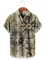 Vintage Button Up Shirt Man 3d Map Printed Short Sleeve Hawaiian Shirt Lapel Men's Clothing Casual Fashion Tops Oversized Tshirt
