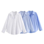 Women Fashion Spring Cotton Oxford Long Sleeve Single-breasted Lapel Blouse Street Clothing Shirt Chic Ladies Tops Mujer