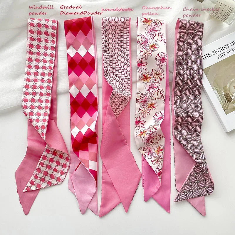 5pcs/set Series Silk Satin Scarf Women Cloth Hair Bands Headdress Accessories Lady Scarves Ribbon Neck Ties for Bag Handle