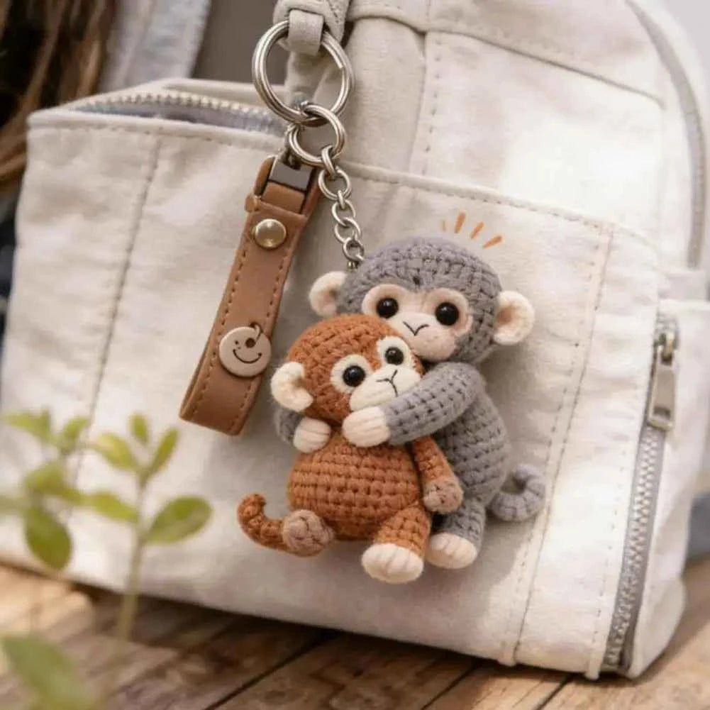Funny Monkey Crochet Keychain Cute Backpack Charm