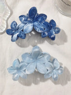 2Pcs Hawaiian Blue Gray Sapphire Marble Flower  Hair Claw Clip for Women Shark Clip Bohemian Hair Accessories Gradient Hairpins