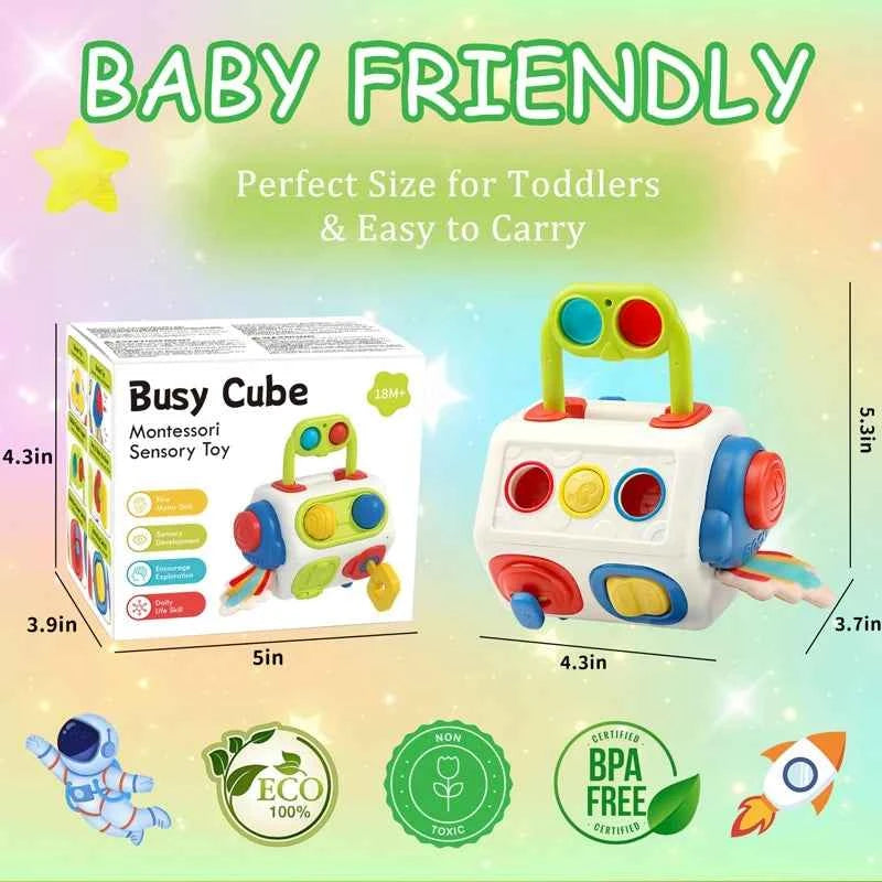 Montessori Busy Cube For Toddlers Baby Learning Educational Toys Gifts 0-3 Year Old Fidget Busy Board Sensory Travel Toys