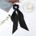 Fashion Flower Print Bow Satin Long Ribbon Ponytail Scarf Tie Scrunchies Women Girls Elastic Bands Hair Accessories