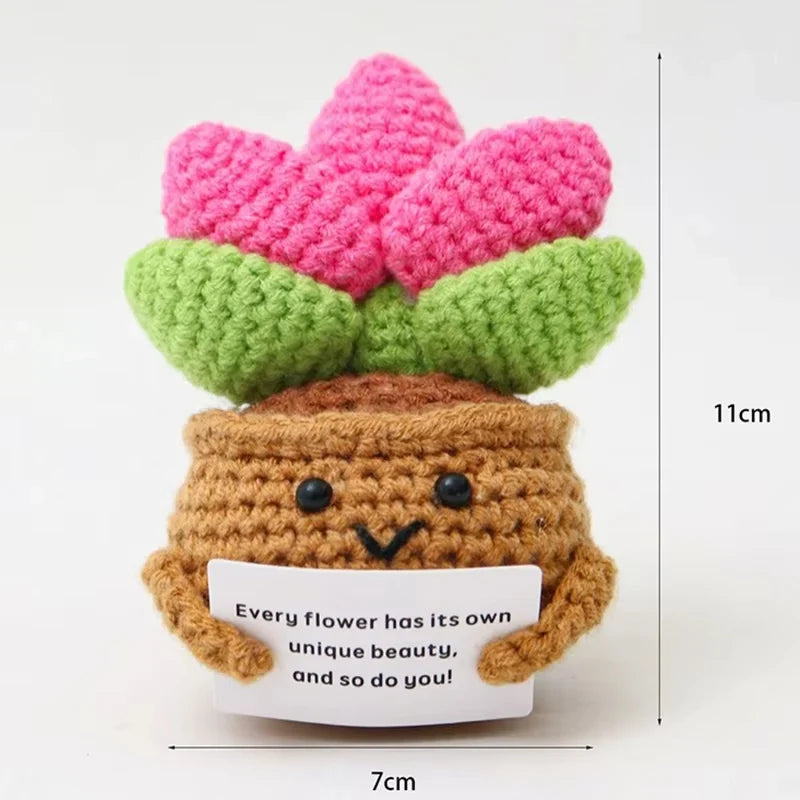 Positive Energy Duck Doll Hug Pocket Mini Handmade Plush Wool Knitting Dolls Funny Emotional Support Crochet Gift for Birthday