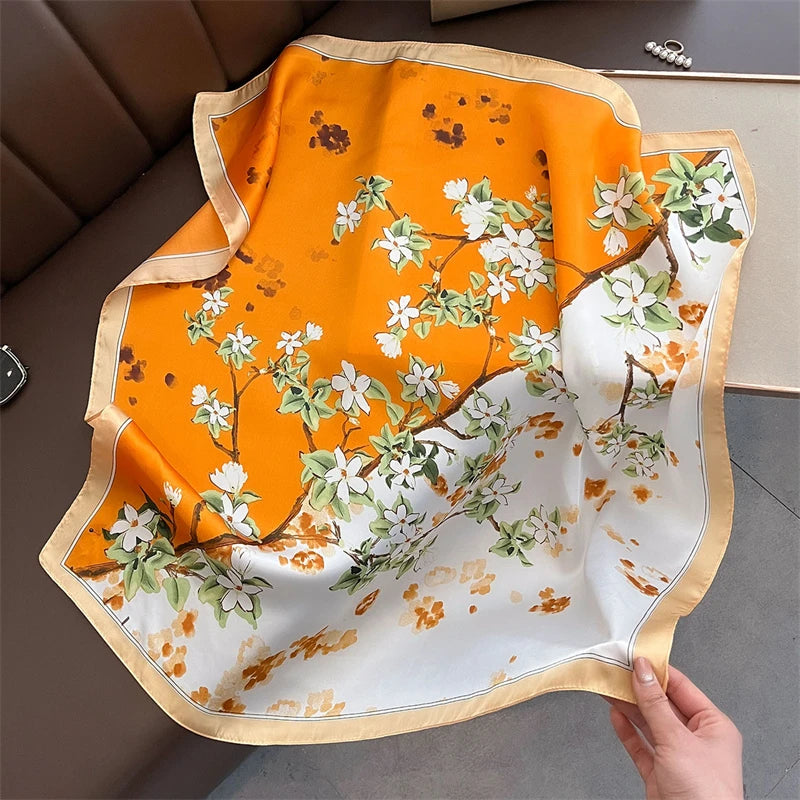 2025 Silk Shawl Print Headscarf Cat Hair Wrap Neckerchief Female Satin Square Scarf For Women Headband Foulard Hijab Bandana