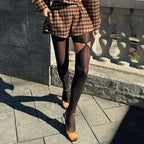 Sexy Black Line Tights Women Sheer Mesh Hollow Out Pantyhose 2025 Autumn New Streetwear Stocking