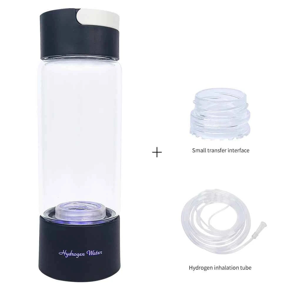 Bluevida Hydrogen Water Generator Bottle - Glass Cupbody - DuPont SPE & PEM Dual Chamber Maker Ionizer - H2 Inhalation Device