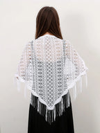 Fashion Lace Embrodiery  Tassel Triangle Scarf Women Headscarf Female Eid Summer Shawls Scarves Long Veil Floral Scarf Turban