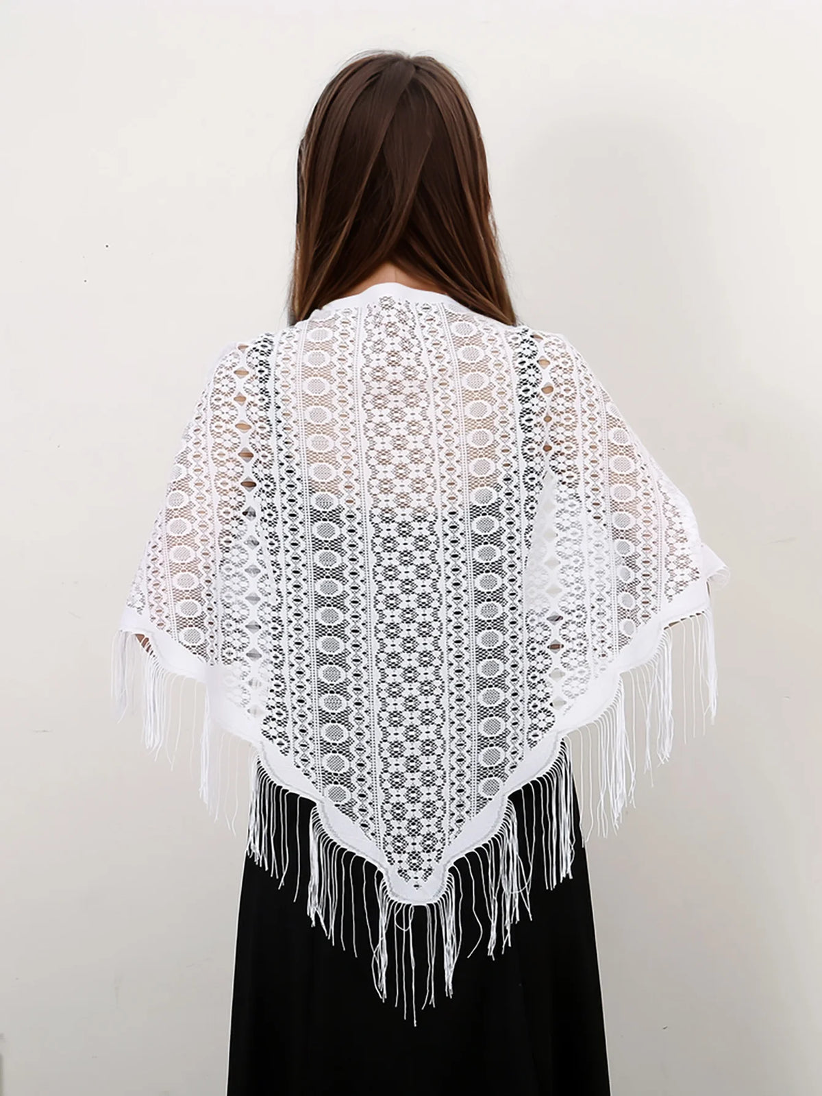 Fashion Lace Embrodiery  Tassel Triangle Scarf Women Headscarf Female Eid Summer Shawls Scarves Long Veil Floral Scarf Turban