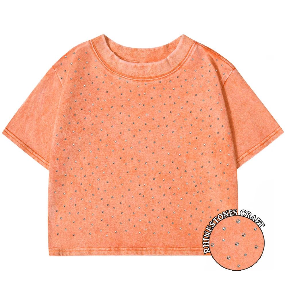 100% Cotton Washed T-Shirts For Women Loose O-Neck Crop Tops Y2k Street Female Clothes Summer Casual Vintage Short Sleeve Tees