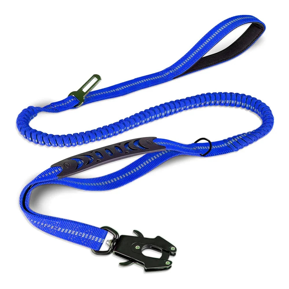 Reflective Shock Absorbing Bungee Dog Leash with Seatbelt Clip