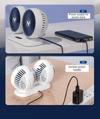 LEIBOO Car USB Fan Dual Head Cooling Air Fan Independent Switch 3-Speed 360 Degree Adjustable Auto Fan Car Electrical Appliances