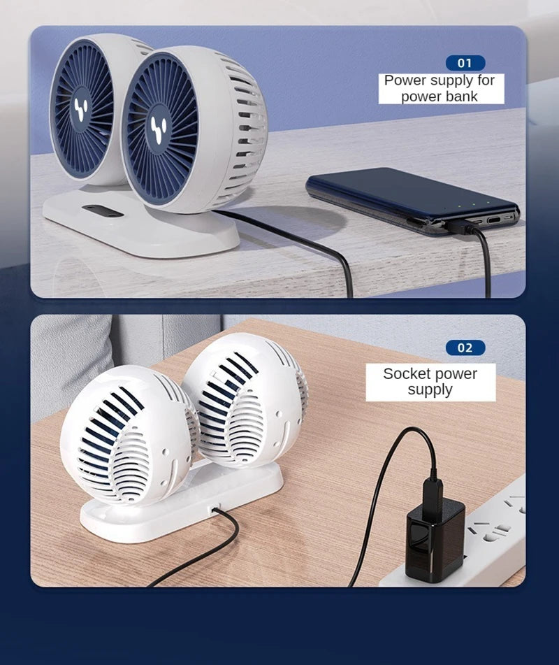 LEIBOO Car USB Fan Dual Head Cooling Air Fan Independent Switch 3-Speed 360 Degree Adjustable Auto Fan Car Electrical Appliances